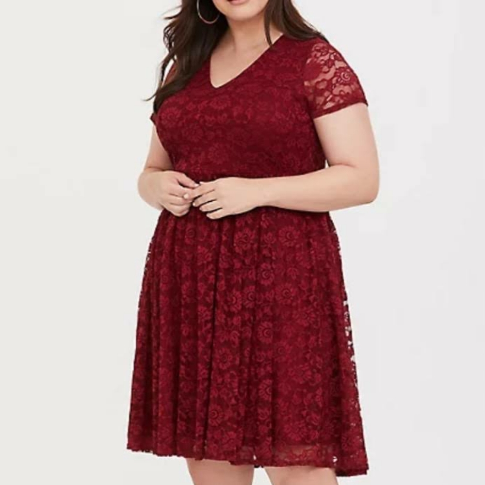 Torrid Dark Red Lace Skater Dress
